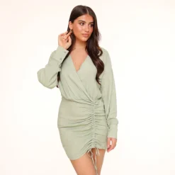 Olivia & Kate Army Green Linen Draped-Dress Best