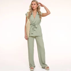 Olivia & Kate Army Green Linen-Pants Sale