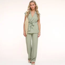Olivia & Kate Army Green Oversized Linen-Gilet Clearance