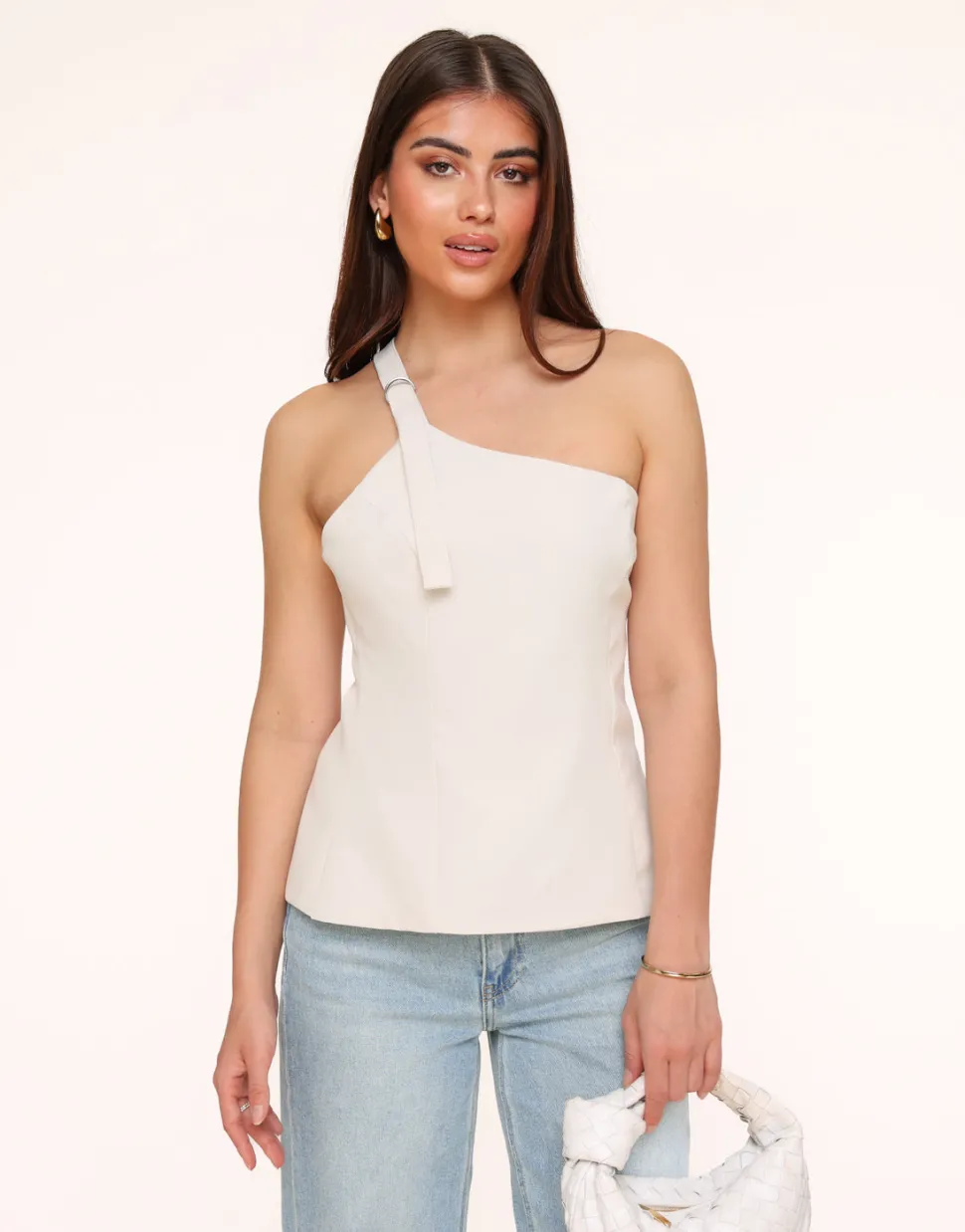 Olivia & Kate Beige Asymmetric Open Back-Top New