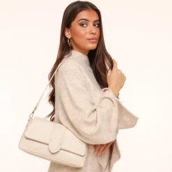 Olivia & Kate Beige Leather Horizontal Puffy-Bag Hot