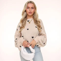 Olivia & Kate Beige Multiple Hearts-Sweater Clearance