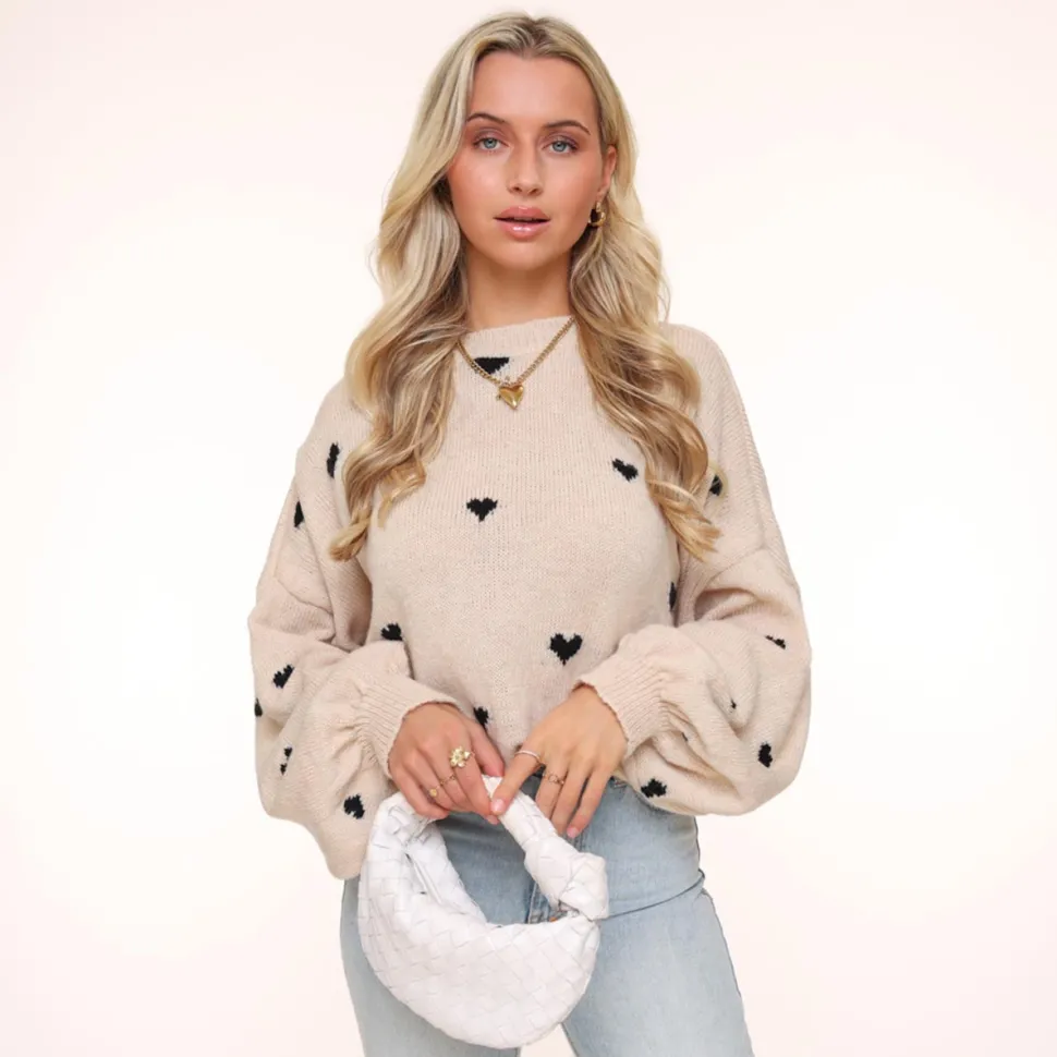 Olivia & Kate Beige Multiple Hearts-Sweater Clearance