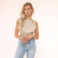Olivia & Kate Beige Satin Open Back-Top Online