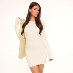 Olivia & Kate Beige Stretchy Ls-Dress Cheap