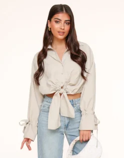 Olivia & Kate Beige Tied Cropped-Blouse New