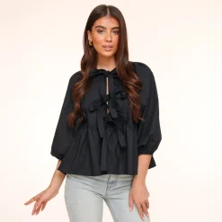 Olivia & Kate Black Bow Ties 3/4 Sleeves-Blouse Store