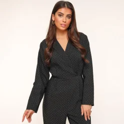 Olivia & Kate Black Glitter Stones Long Sleeves-Jumpsuit Shop