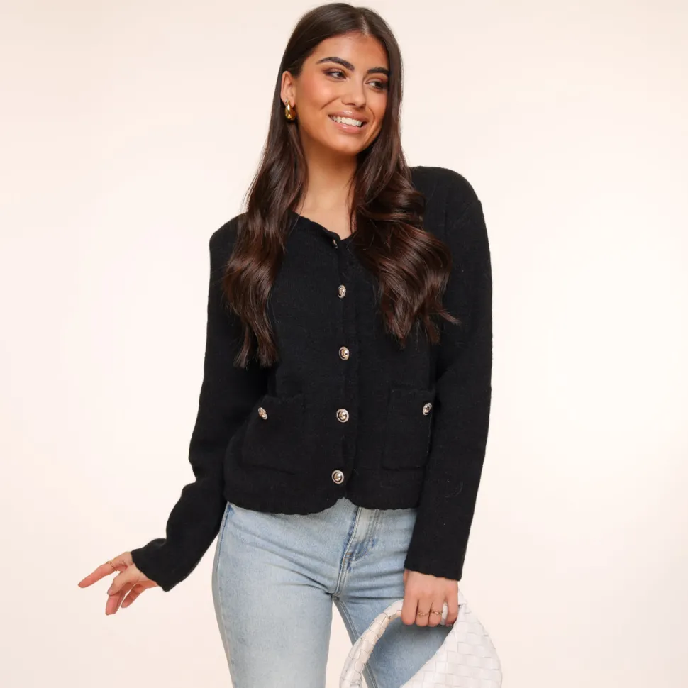 Olivia & Kate Black Golden Buttons Details Ls-Cardigan Clearance