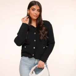Olivia & Kate Black Golden Buttons Details Ls-Cardigan Clearance