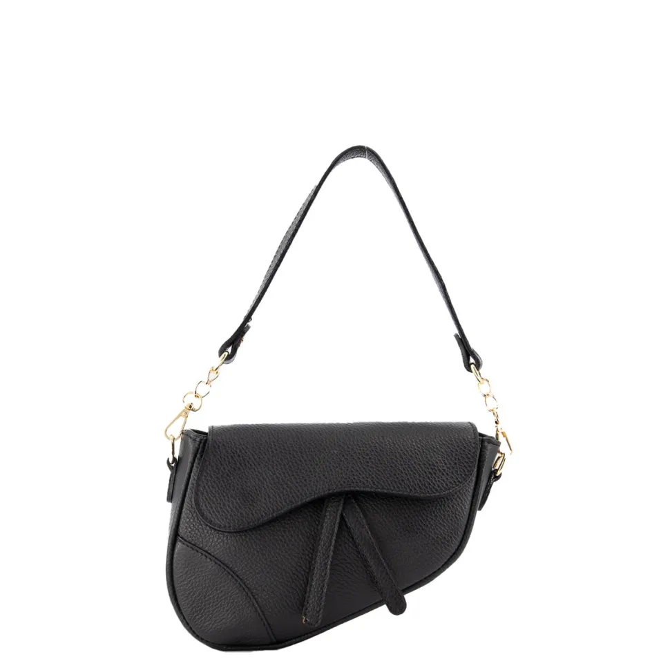 Olivia & Kate Black Leather Saddle-Bag Fashion
