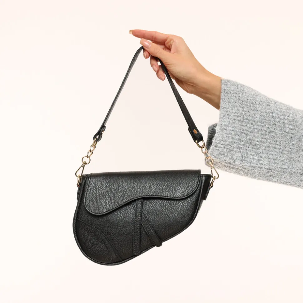 Olivia & Kate Black Leather Saddle-Bag Fashion