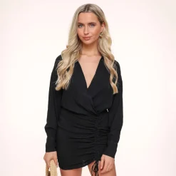 Olivia & Kate Black Linen Draped-Dress Outlet