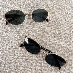 Olivia & Kate Black Oval Gold Frame-Sunglasses Flash Sale