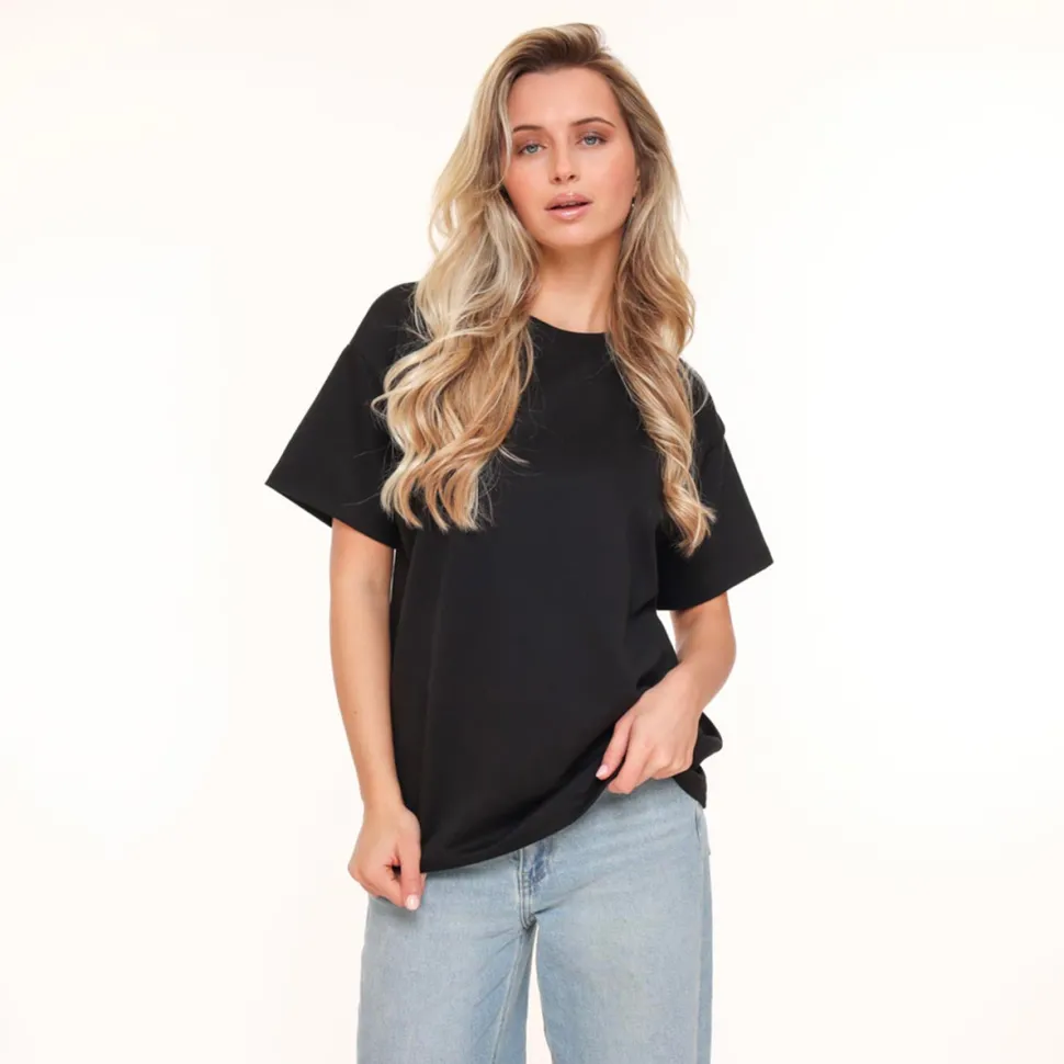 Olivia & Kate Black Oversized Basic Ss-T-Shirt Clearance