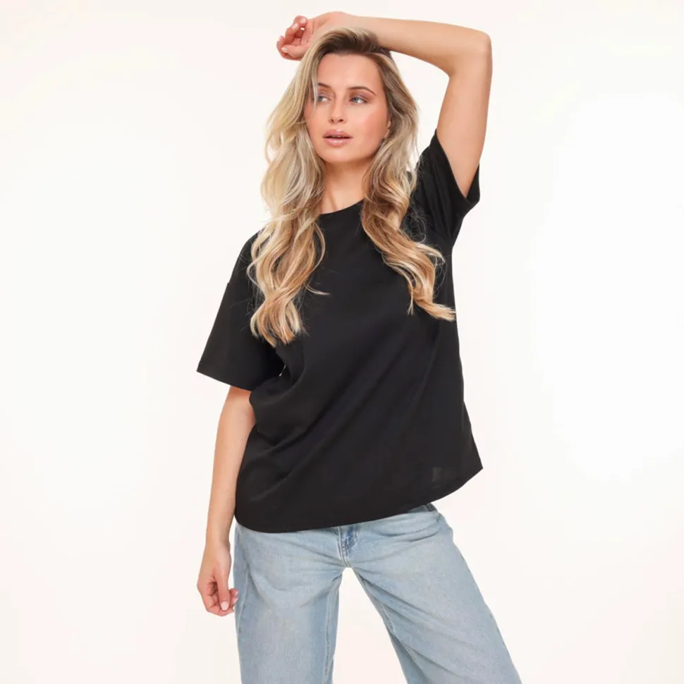 Olivia & Kate Black Oversized Basic Ss-T-Shirt Clearance