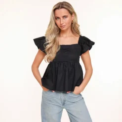 Olivia & Kate Black Ruffles Ss Sleeves-Top Discount