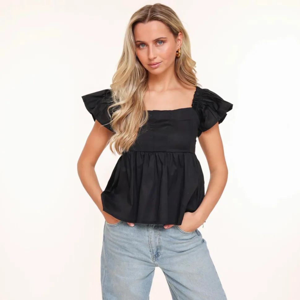 Olivia & Kate Black Ruffles Ss Sleeves-Top Discount