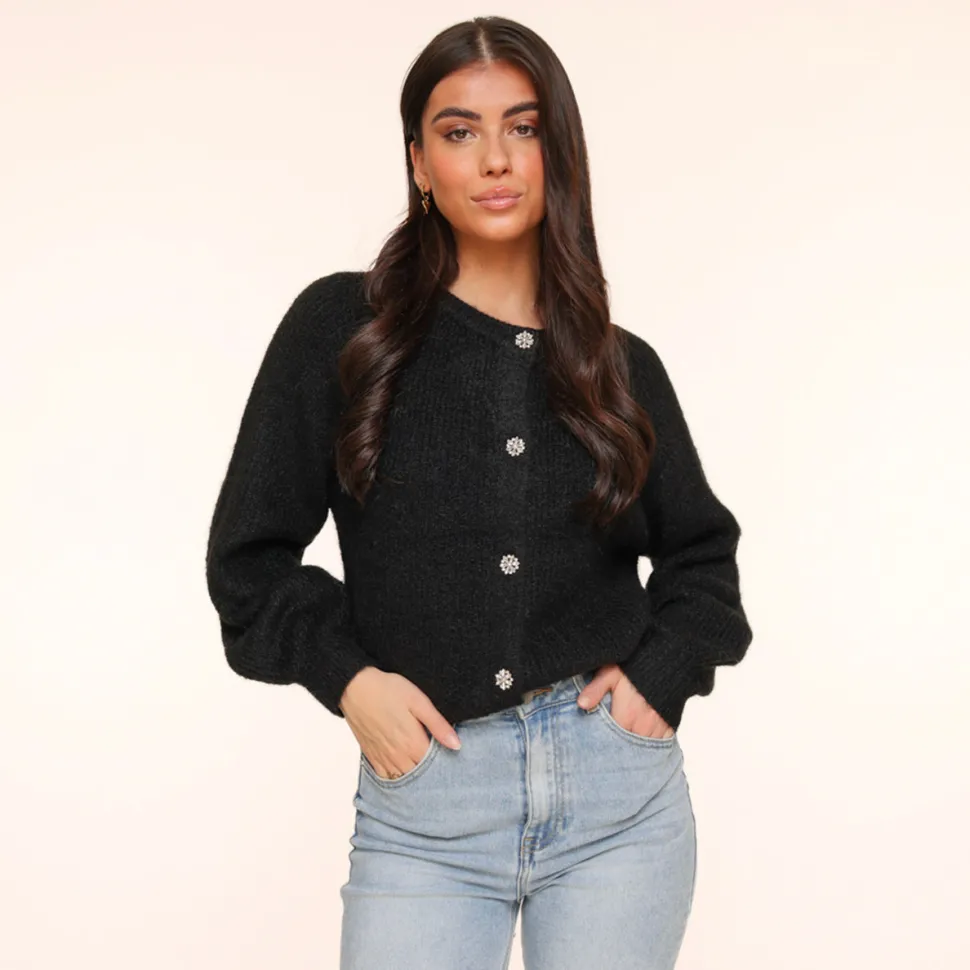 Olivia & Kate Black Strass Button-Cardigan Flash Sale