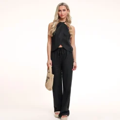 Olivia & Kate Black Tall Linen-Pants Fashion