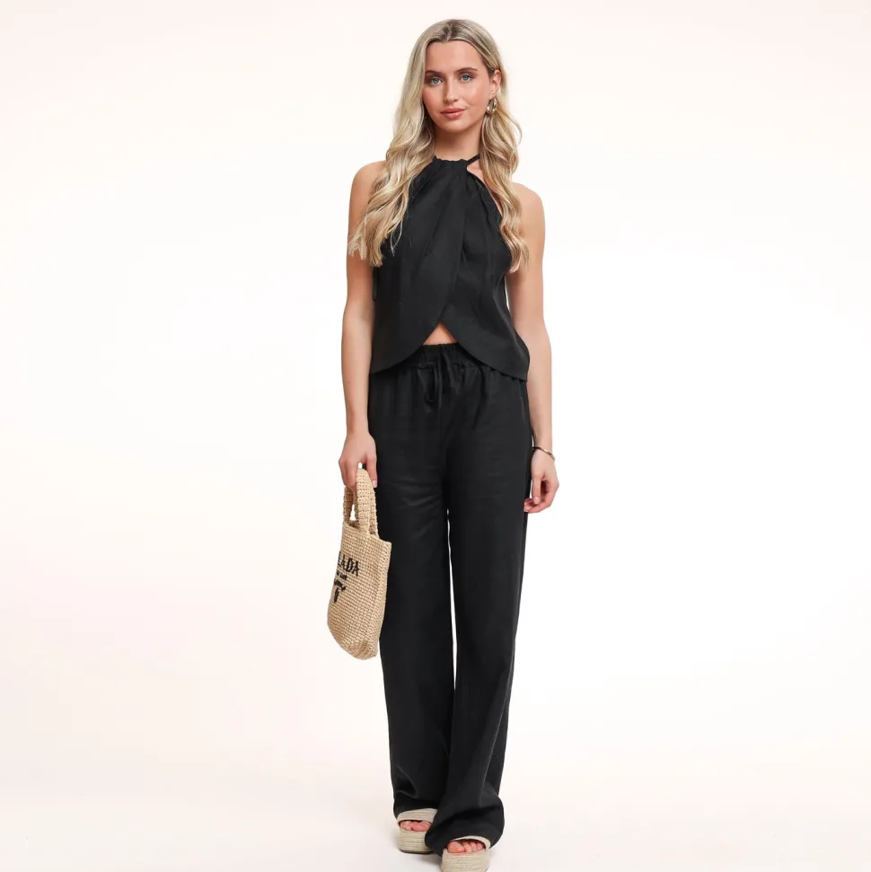 Olivia & Kate Black Tall Linen-Pants Fashion