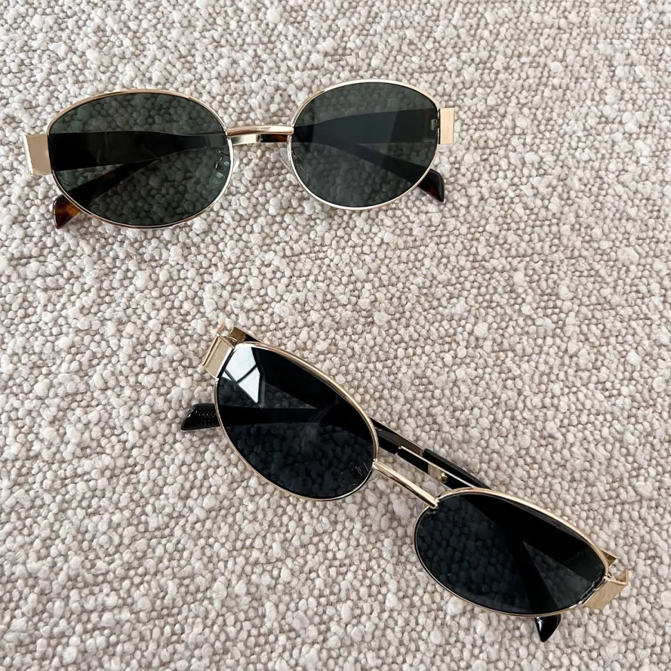 Olivia & Kate Dark Green Oval Gold Frame-Sunglasses Outlet