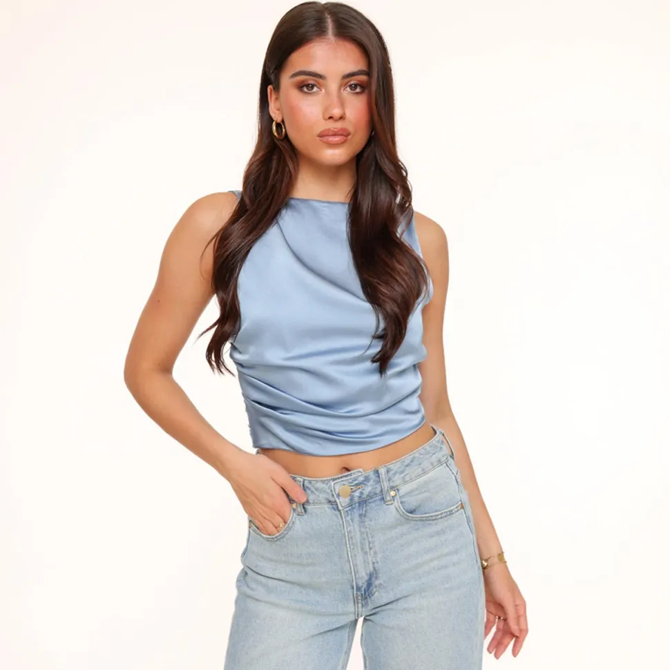 Olivia & Kate Jeans Blue Satin Open Back-Tops Flash Sale
