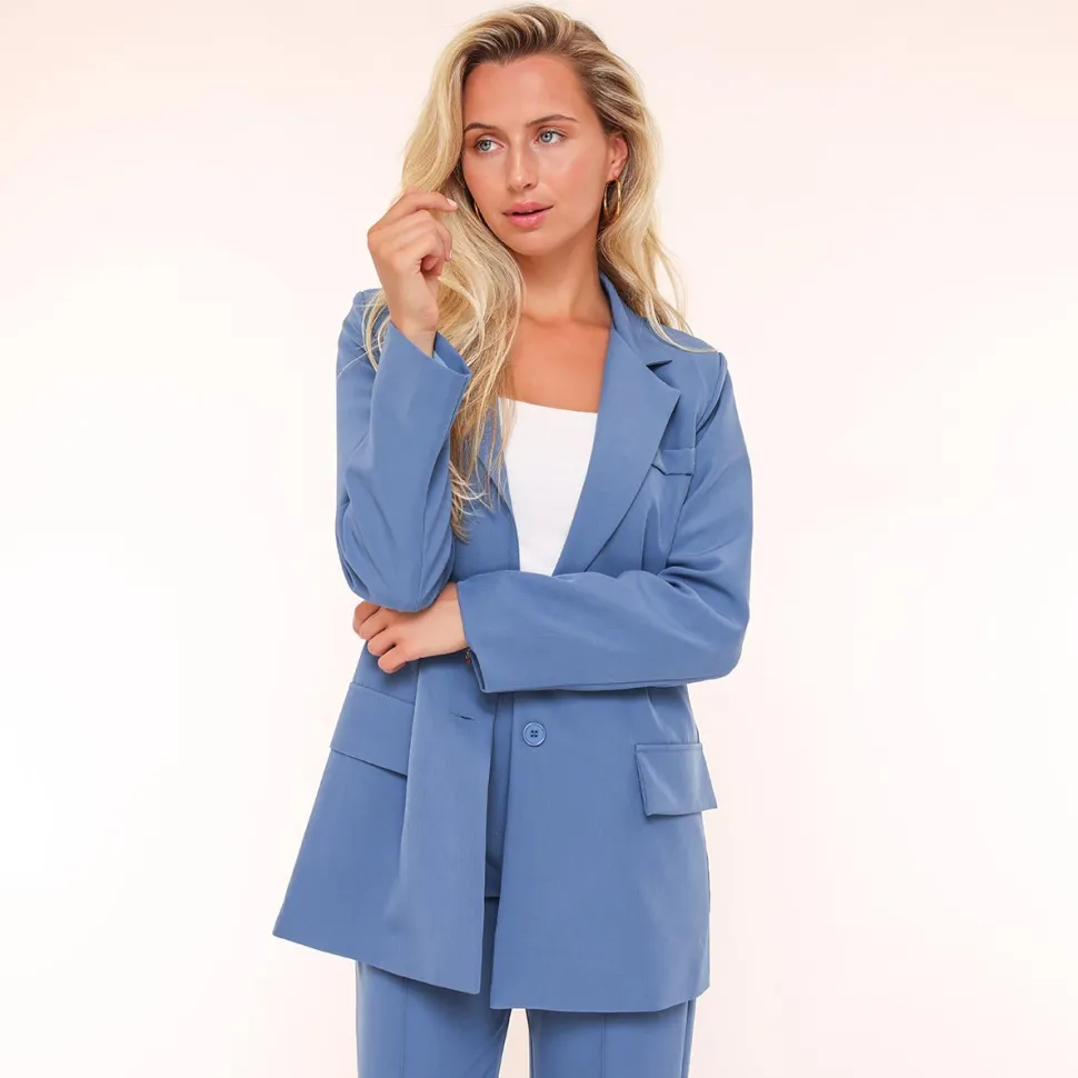 Olivia & Kate Light Blue Basic Straight-Blazer Cheap