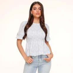 Olivia & Kate Light Blue Flowers Stretchy Ss-Top Hot