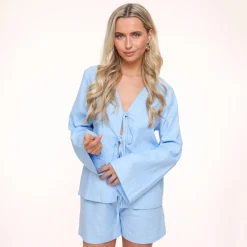 Olivia & Kate Light Blue Linen-Cardigan Fashion