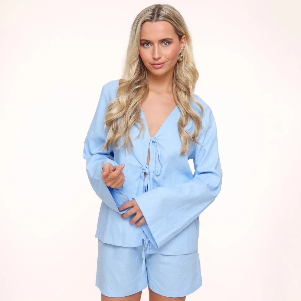 Olivia & Kate Light Blue Linen-Short Discount