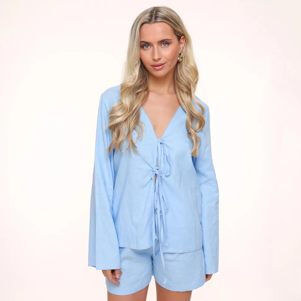 Olivia & Kate Light Blue Linen-Short Discount