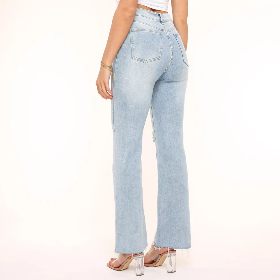 Olivia & Kate Light Blue Straight Ripped-Jeans Flash Sale
