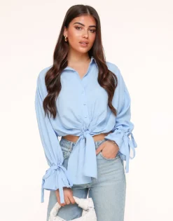 Olivia & Kate Light Blue Tied Cropped-Blouse Online