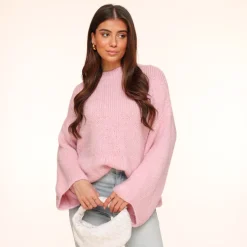 Olivia & Kate Light Pink Wool Knitted Wide Sleeves-Sweater Online