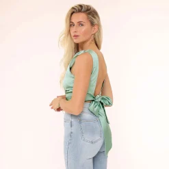 Olivia & Kate Mint Green Satin Open Back-Top Flash Sale