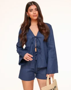 Olivia & Kate Navy Blue Linen-Cardigans Best Sale