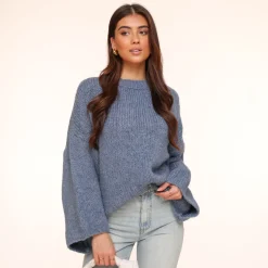 Olivia & Kate Navy Wool Knitted Wide Sleeves-Sweater Outlet