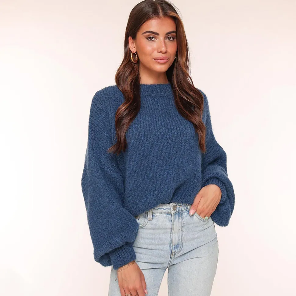 Olivia & Kate Navy Wool Knitted-Sweater Cheap