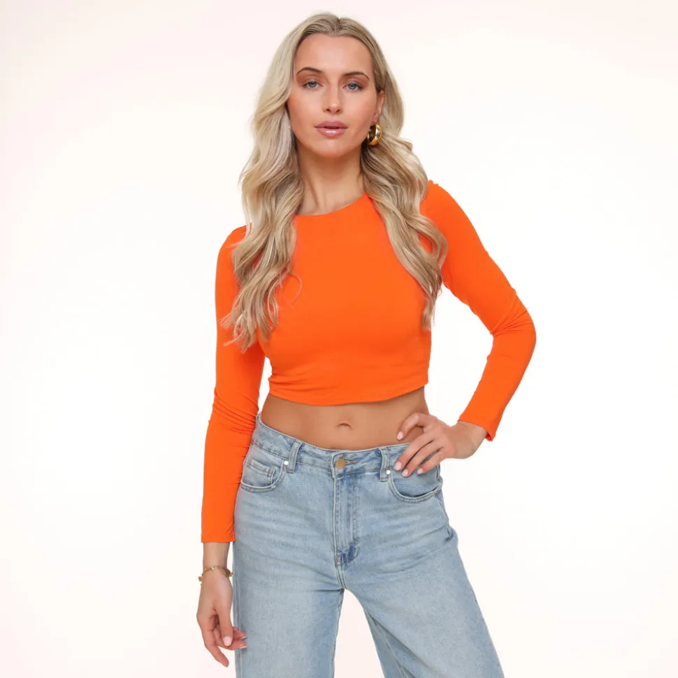 Olivia & Kate Orange Basic Ls Cropped-Top Store