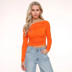 Olivia & Kate Orange Draped Off Shoulder-Top Discount