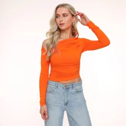 Olivia & Kate Orange Draped Off Shoulder-Top Discount