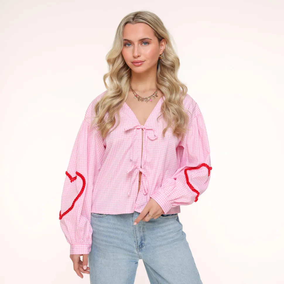 Olivia & Kate Pink Checkered Ls-Blouse Best Sale