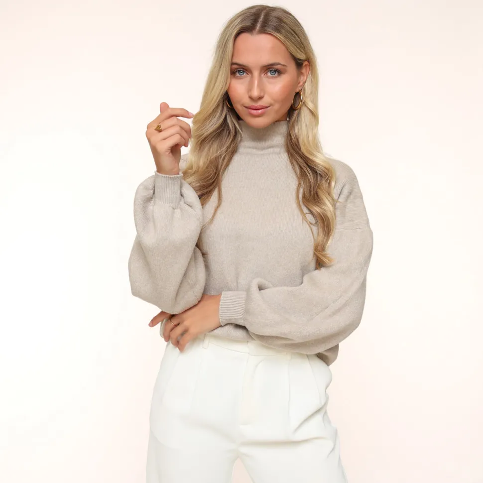 Olivia & Kate Taupe Ballon Sleeves-Sweater Cheap