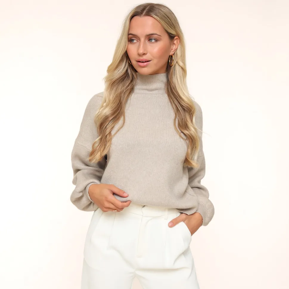 Olivia & Kate Taupe Ballon Sleeves-Sweater Cheap