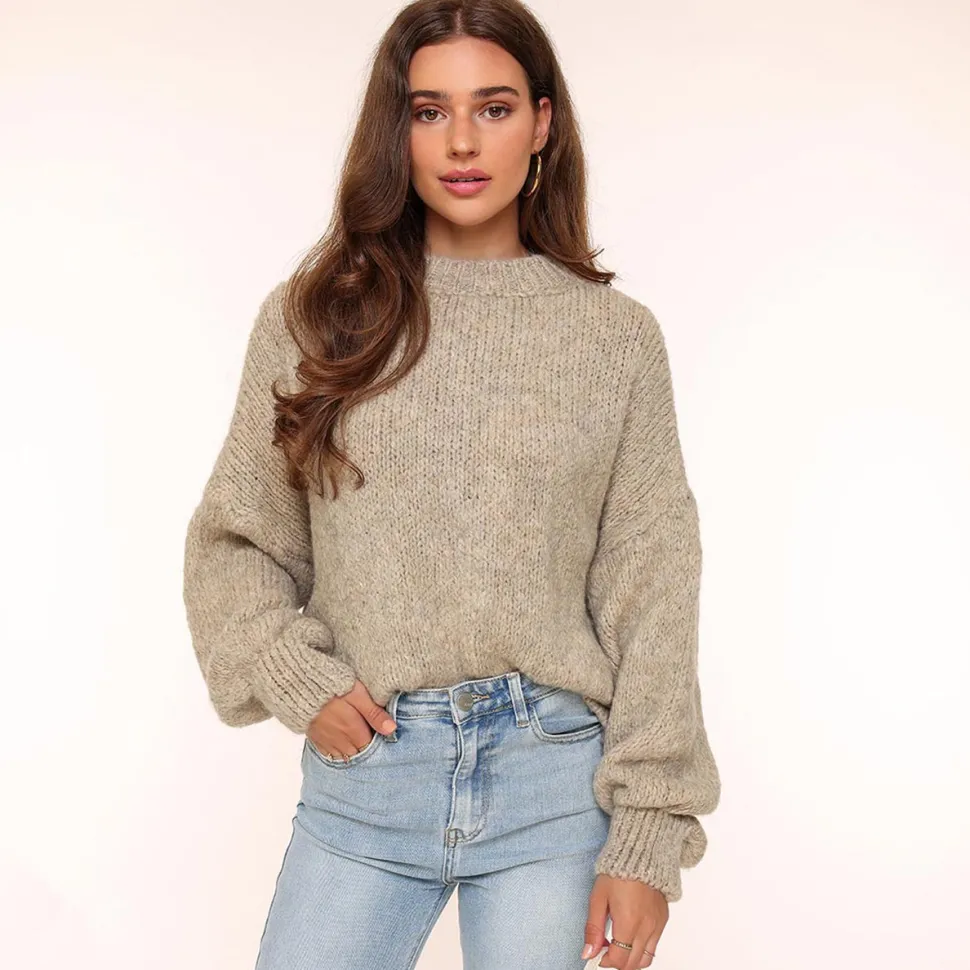 Olivia & Kate Taupe Wool Oversized Knitted-Sweater Cheap