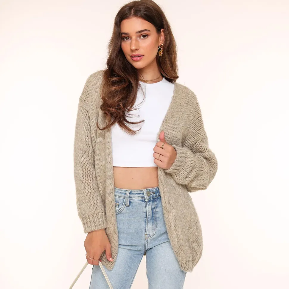 Olivia & Kate Taupe Woolen Yasmine-Cardigan Best Sale