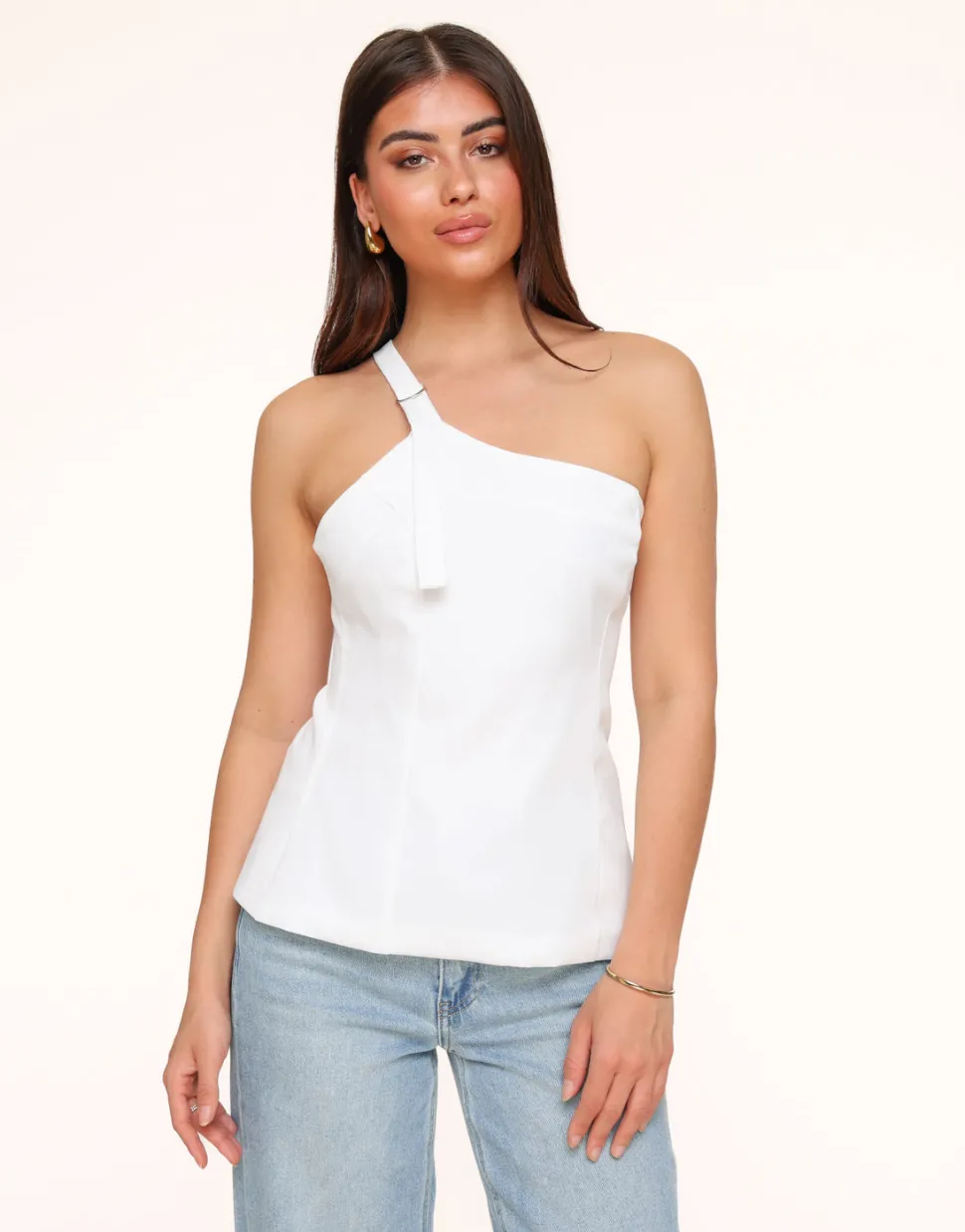 Olivia & Kate White Asymmetric Open Back-Top New