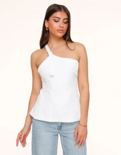Olivia & Kate White Asymmetric Open Back-Top New