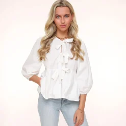 Olivia & Kate White Bow Ties 3/4 Sleeves-Blouse New